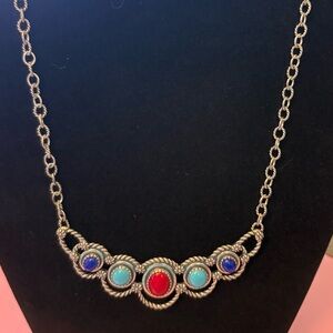 Relios American West 925 silver necklace with turquoise, lapis lazuli, and coral